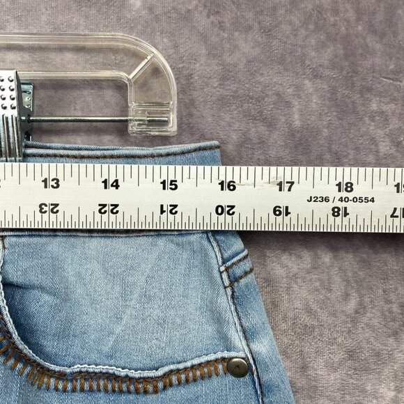 Bit & Bridle Denim Skirt Size 10 Distressed Whiskering Stitching Western Cowgirl - Picture 10 of 11